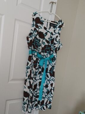 Sweet Floral A‑Line Dress 18 Cotton Turquoise Waist Ribbon Kentucky Derby Dress